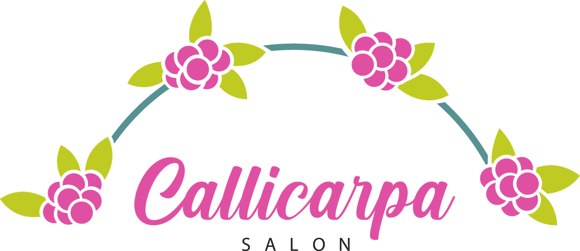 Logo of "Callicarpa Salon" with pink flowers and green leaves forming an arch above the name.